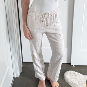 White/Off White Ellen Tracy Linen Drawstring Pants Size S